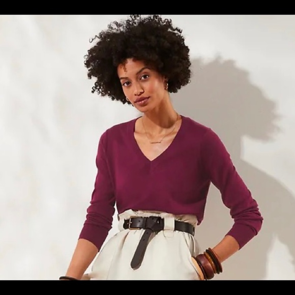 Pretty plumb cardigan. V neck, pullover. Work from home, business casual.